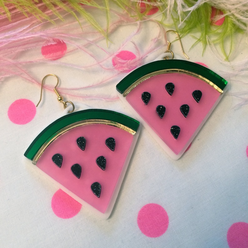 Watermelon Slice Acrylic Laser Cut Earrings image 1