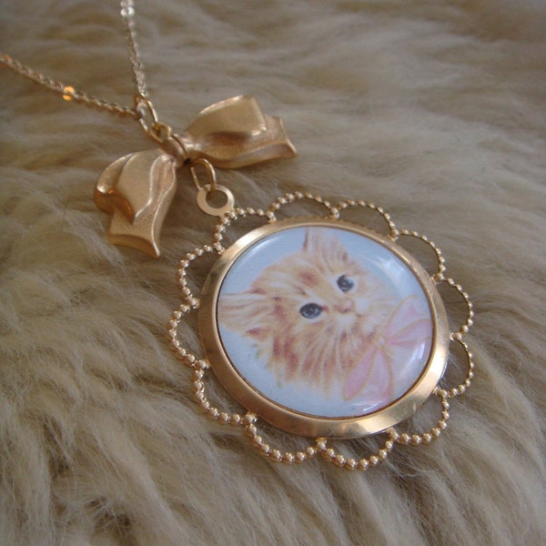 Orange Kitten Cameo Necklace