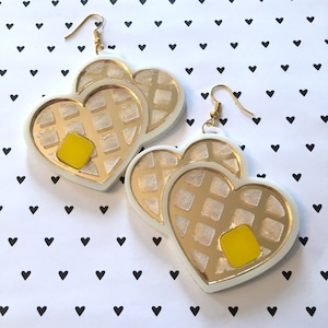 Heart Waffle Earrings, Laser Cut Acrylic, Plastic Jewelry