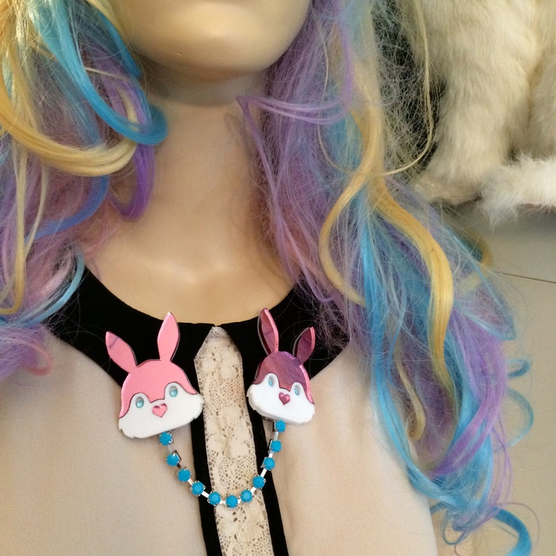 Gold and White Bunny Rabbit Head Collar Clip With Rhinestones Etsy
