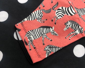 Red Zebra Print Fabric Face Mask, Cotton, Reusable/Washable, Filter Pocket, Adjustable Wire