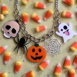 Halloween Emoji Charm Necklace, Laser Cut Acrylic, Plastic Jewelry