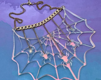 Radiant Spider Web Statement Necklace, Laser Cut Acrylic, Plastic Jewelry