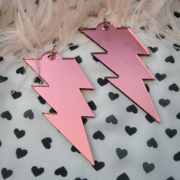 Pink Acrylic LIGHTNING BOLT Earrings