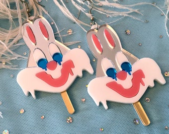 Melty Bugs Bunny Ice Cream Popsicle Cartoon Earrings, Laser Cut Acrylic, Plastic Jewelry