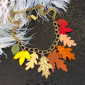Autumn Fall Leaves Necklace, Laser Cut Acrylic, Plastic Jewelry