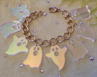 Radiant Ghost Charm Bracelet, Laser Cut Acrylic, Plastic Jewelry