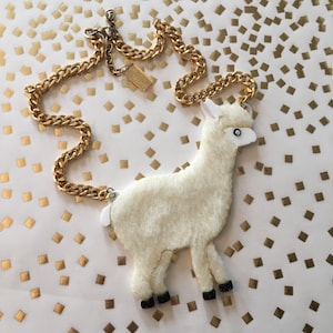 Furry Alpaca Necklace, Laser Cut Acrylic, Plastic Jewelry