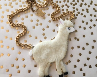 Furry Alpaca Necklace, Laser Cut Acrylic, Plastic Jewelry