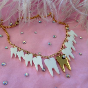 Sweet Tooth Necklace, Teeth, Gold tooth, Laser Cut Acrylic, Plastic Jewelry image 2