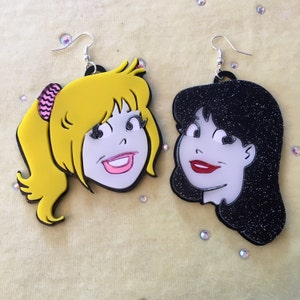Betty and Veronica Cartoon Earrings, Laser Cut Acrylic, Plastic Jewelry