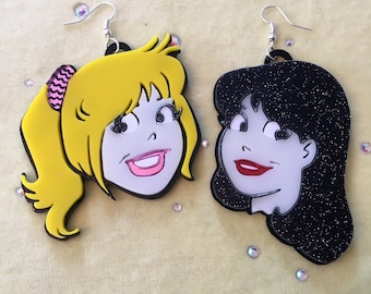 Brincos de desenho animado Betty e Verônica, acrílico cortado a laser, joias de plástico