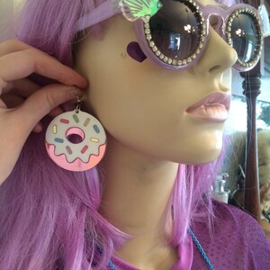 Pink Mirrored and Pastel Sprinkles Doughnuts Laser cut Acrylic Earrings image 5