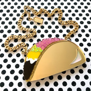 Taco Large Food Mirrored, Laser Cut Acrylic, Plastic Jewelry