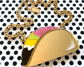 Taco Large Food Mirrored, Laser Cut Acrylic, Plastic Jewelry