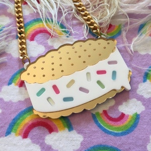 Rainbow Sprinkle Ice Cream Sandwich Necklace, Laser Cut Acrylic, Plastic Jewelry