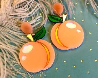 Peach Earrings, Fruit Summer Laser Cut Acrylic, Plastic Jewelry