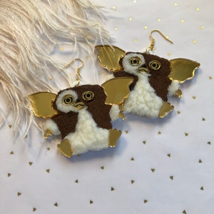 Furry Gizmo Gremlin Earrings, Laser Cut Acrylic, Plastic Jewelry