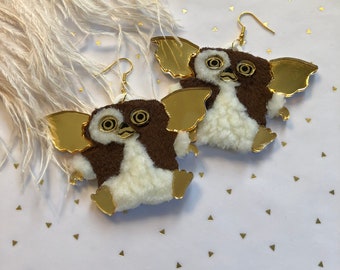 Furry Gizmo Gremlin Earrings, Laser Cut Acrylic, Plastic Jewelry