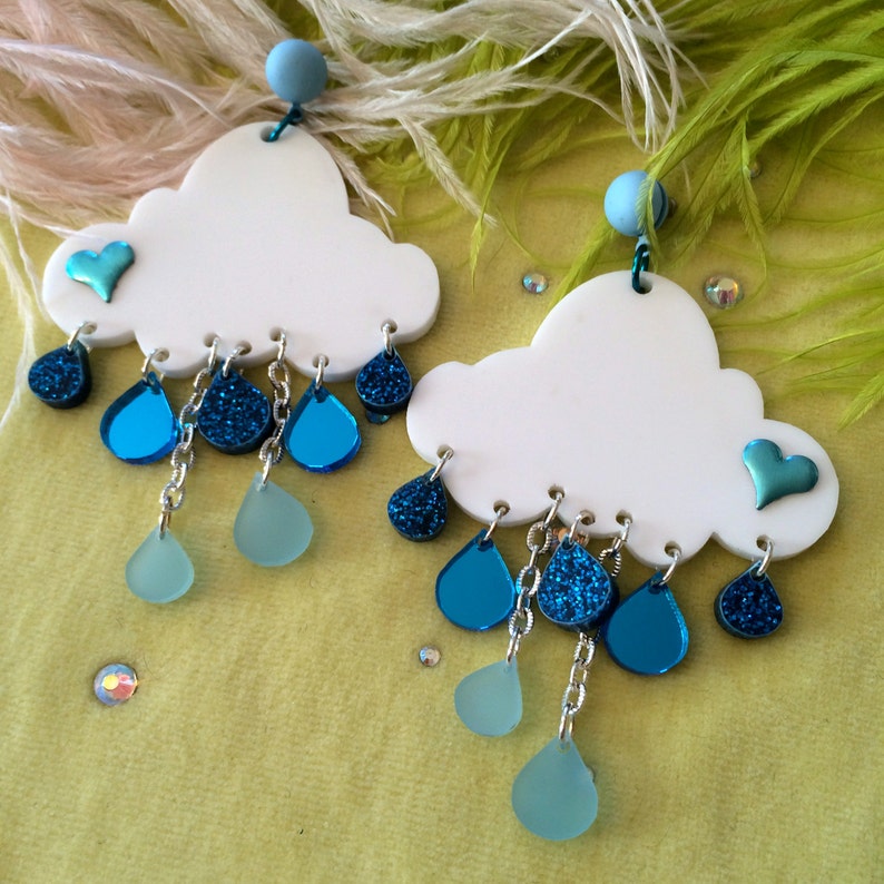 Rain Cloud Earrings, Laser Cut Acrylic, Plastic Jewelry image 1