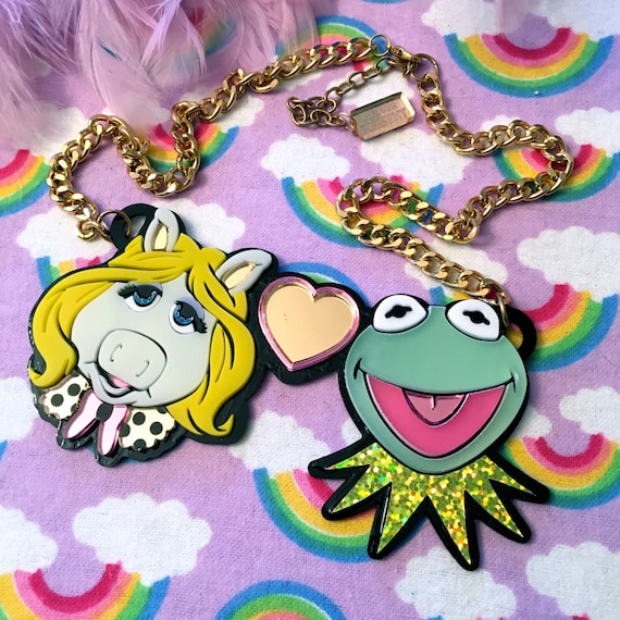 Kermit the Frog silver necklace rockabilly retro vintage muppets miss piggy cute 