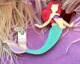 The Little Mermaid Laser Cut Acrylic Necklace, Laser Cut Acrylic, Plastic Jewelry