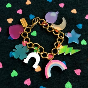 Pastel Lucky Charms Charm Bracelet, Laser Cut Acrylic, Plastic Jewelry image 2