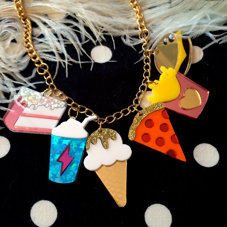 Junk Food Acrylic Charms Necklace, Laser Cut Acrylic, Plastic Jewelry image 1