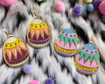 Colorful Easter Egg Earrings, Laser Cut Acrylic, Plastic Jewelry