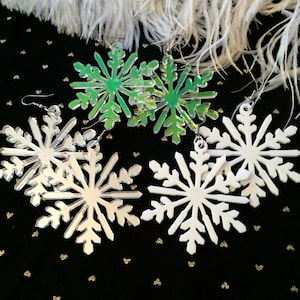Snowflake Acrylic Laser Cut Earrings in RADIANT, SILVER or WHITE