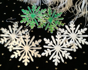 Snowflake Acrylic Laser Cut Earrings in RADIANT, SILVER or WHITE
