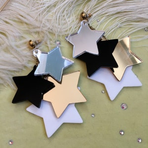Precious Metal Dangling Stars Earrings, Laser Cut Acrylic, Plastic Jewelry