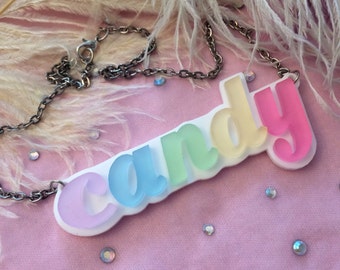 Rainbow Letters Candy Necklace, Laser Cut Acrylic, Plastic Jewelry