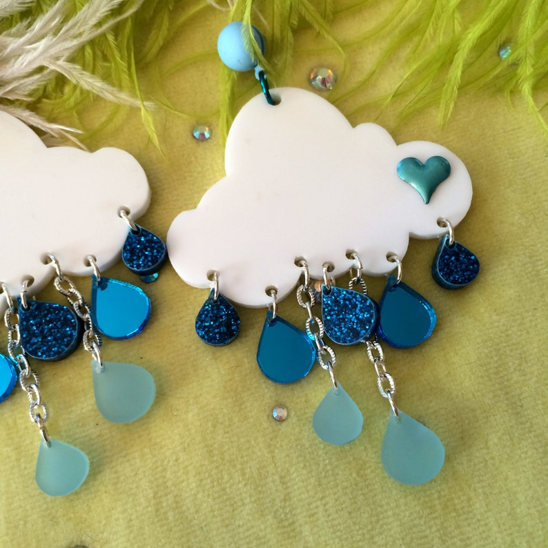 Rain Cloud Earrings, Laser Cut Acrylic, Plastic Jewelry image 3