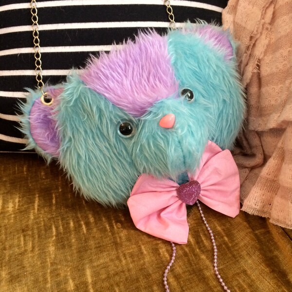 Teal and Purple Bear Head Purse