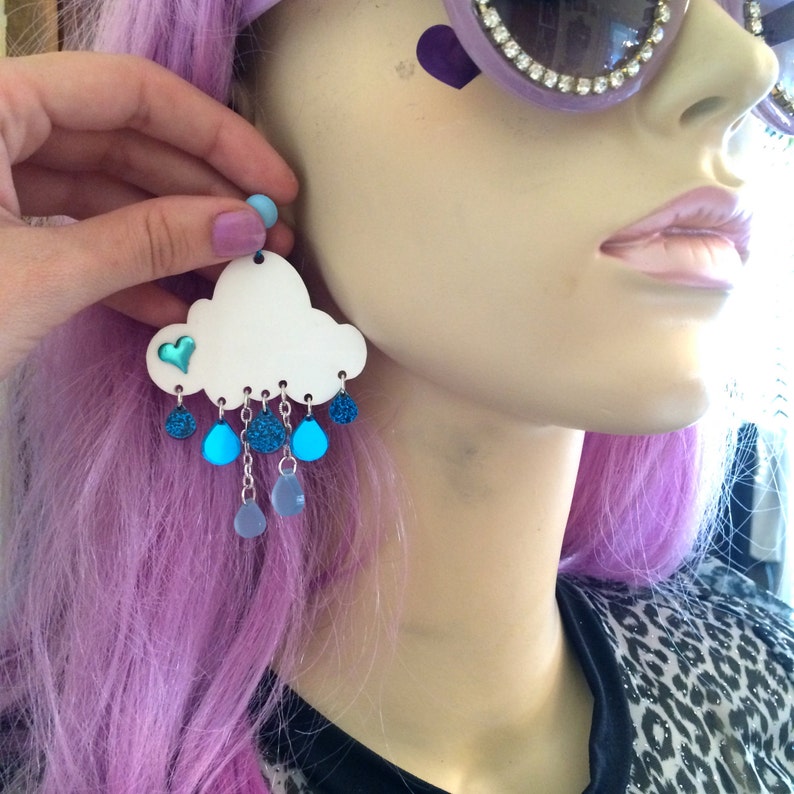 Rain Cloud Earrings, Laser Cut Acrylic, Plastic Jewelry image 5