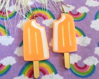 Orange Creamsicle Popsicle Ice Cream Earrings, Laser Cut Acrylic, Plastic Jewelry