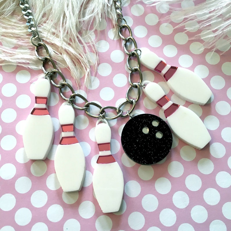 Bowling Pins and Ball Charm Necklace Etsy UK