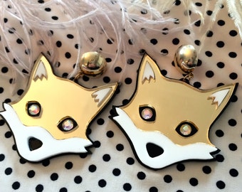 Mr. Fox Earrings, Laser Cut Acrylic, Plastic Jewelry