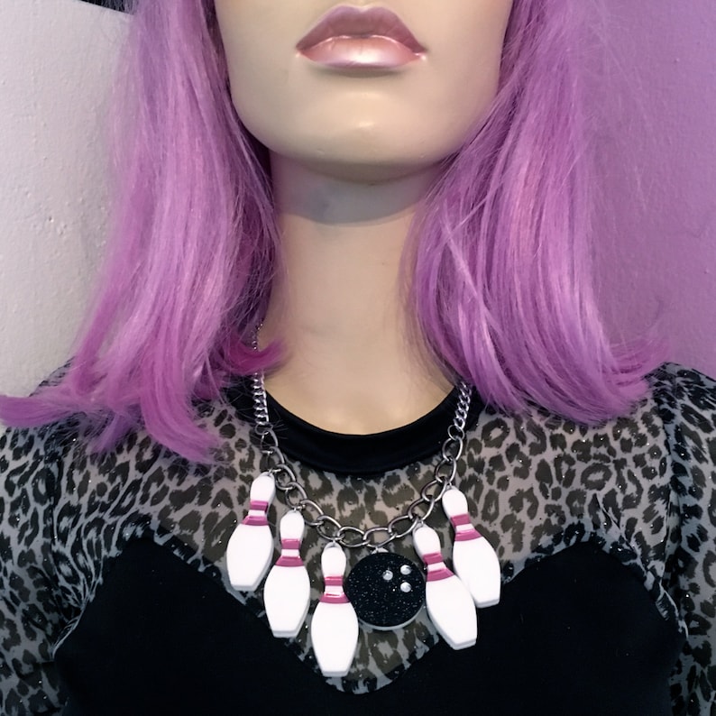 Bowling Pins and Ball Charm Necklace Etsy