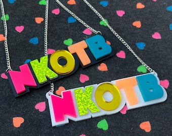 Neon New Kids On The Block Necklace, NKOTB, Laser Cut Acrylic, Plastic Jewelry