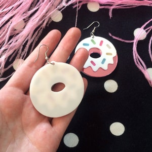Pink Mirrored and Pastel Sprinkles Doughnuts Laser cut Acrylic Earrings image 4