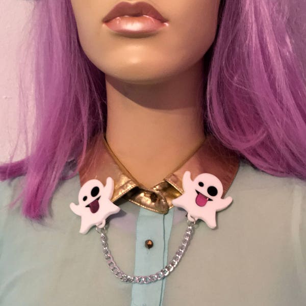Ghost Emoji Collar Clip, Laser Cut Acrylic, Plastic Jewelry