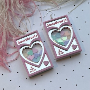 Conversation Heart Box Earrings, Valentine's Day, Laser Cut Acrylic, Plastic Jewelry