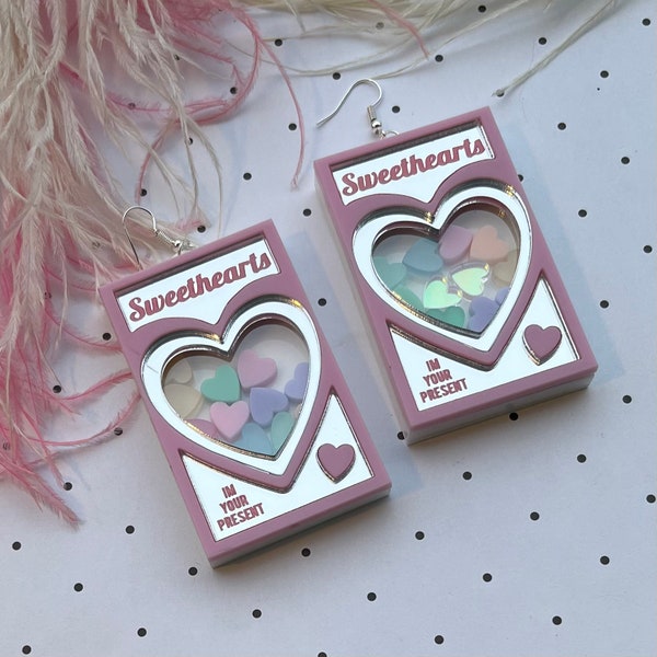 Conversation Heart Box Earrings, Valentine's Day, Laser Cut Acrylic, Plastic Jewelry