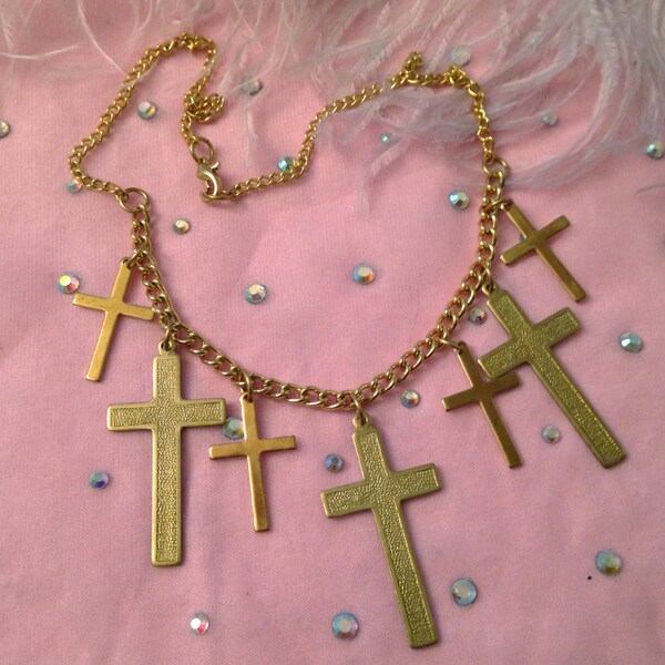 Seven Saints Gold Cross Charm Necklace