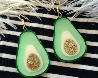 Avocado Earrings, Laser Cut Acrylic, Plastic Jewelry