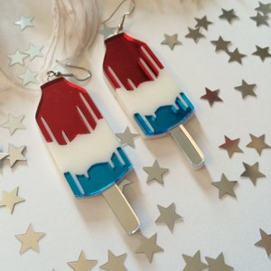 Rocket Bomb Firecracker Popsicle Earrings, Fourth of July, Laser Cut Acrylic, Plastic Jewelry