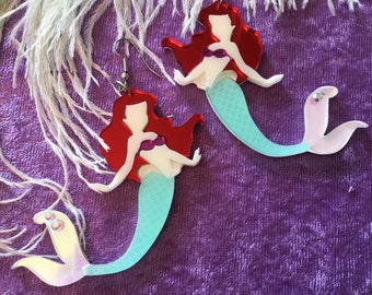 The Little Mermaid Earrings, Laser Cut Acrylic, Plastic Jewelry