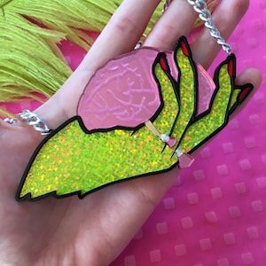 Brains and Beauty Zombie Hand Necklace, Laser Cut Acrylic, Plastic Jewelry image 4